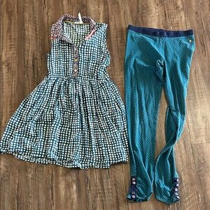 Matilda Jane Teal Patterned Dress with Teal Leggings Set